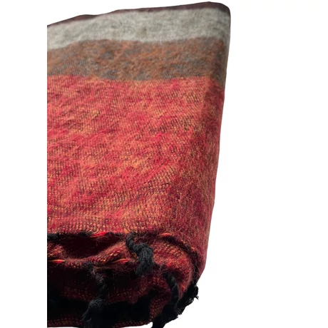 Yak sál, stóla - téglavörös, ködszürke, pekánbarna és jódbarna csíkos