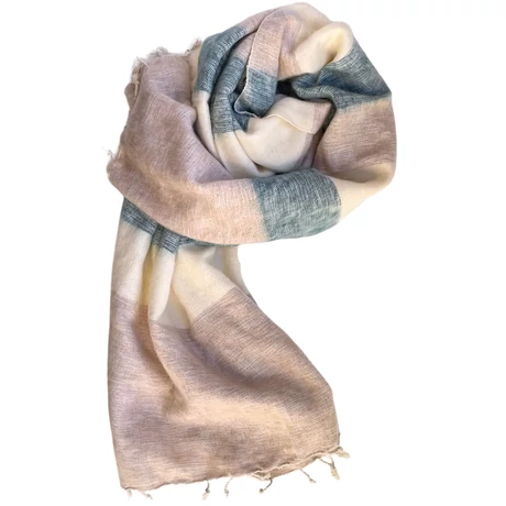 Yak sál, stóla - bizáncikék, sitakebarna, alabástromfehér csíkos