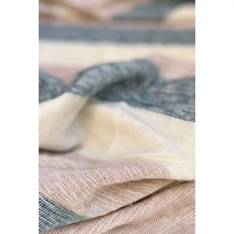 Yak sál, stóla - bizáncikék, sitakebarna, alabástromfehér csíkos