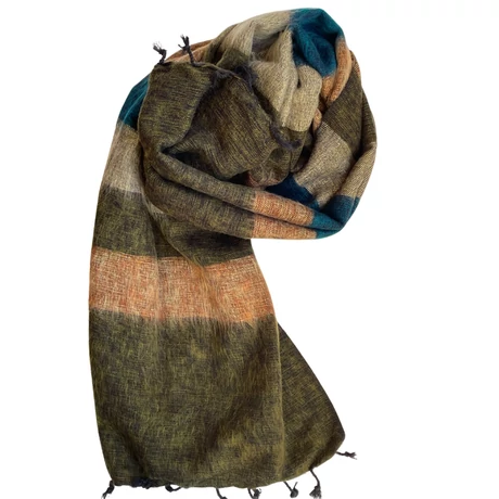 Yak sál, stóla amazonaszöld, mohazöld csíkos színben