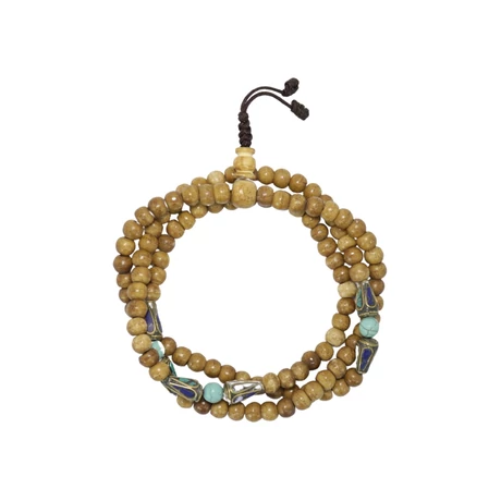 Csont mala türkizzel és lápisz lazulival díszített osztószemekkel 86 cm kerületű