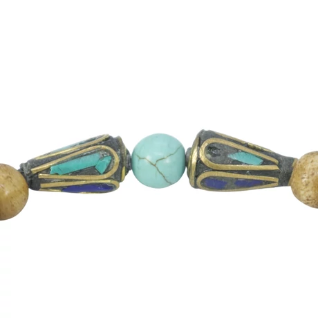Csont mala türkizzel és lápisz lazulival díszített osztószemekkel 86 cm kerületű