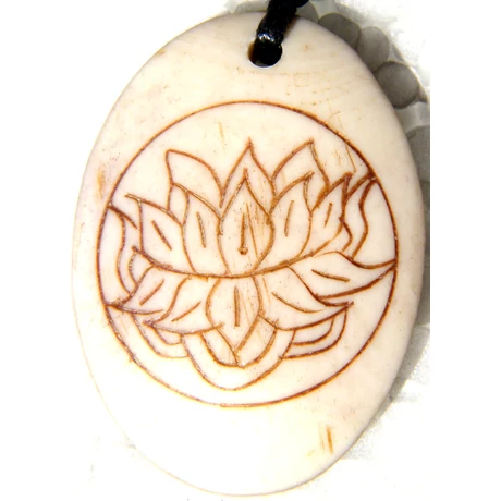 Nepáli csont nyaklánc lótusz faragással, állítható impregnált vászon zsinóron
