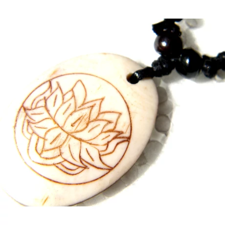 Nepáli csont nyaklánc lótusz faragással, állítható impregnált vászon zsinóron